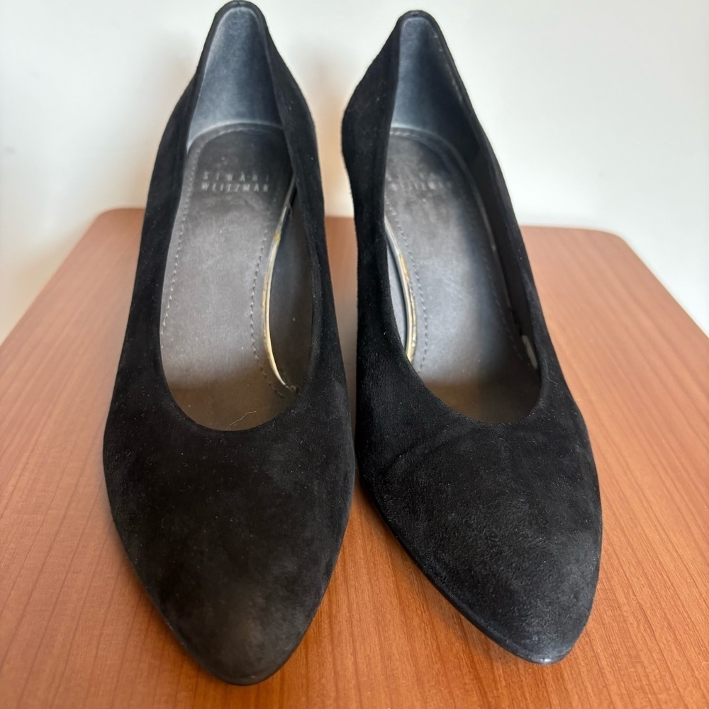 Stuart Weitzman Choke Up Black Suede Wedge Size 7.5 - Picture 5 of 9